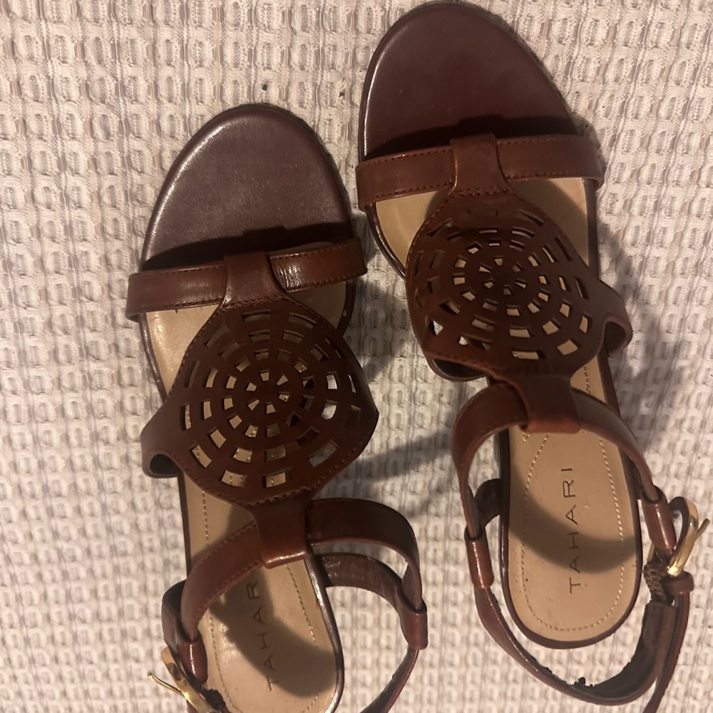Tahari brown leather sandals